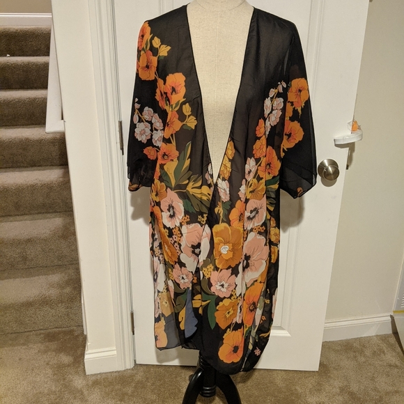 NWT Hibluco Women's Printed Kimono Cover Up Cardigan Sheer Swimsuit Cover Up XL - Picture 6 of 7